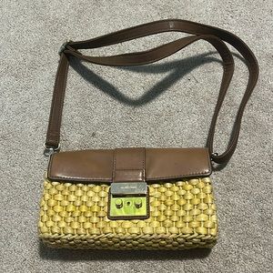 Michael Kors Brown Leather & Yellow Woven Crossbody Bag